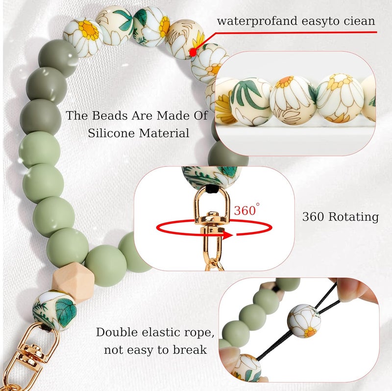 Lostars Store Silicone Beaded Phone Wrist Strap,phone bracelet strap with Tether Tab,Elastic Hands-Free wristlet strap (Light Green) - Image 3